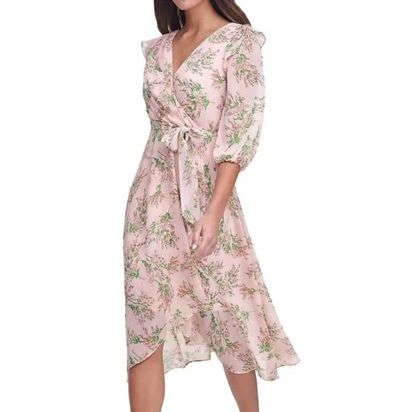 Tommy Hilfiger Chapan Bouquet Chiffon Midi Dress Size 12 NWT Pink Floral - Picture 2 of 16